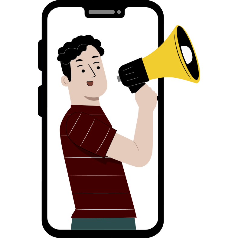 What’s Included 40 a cartoon of a man holding a megaphone